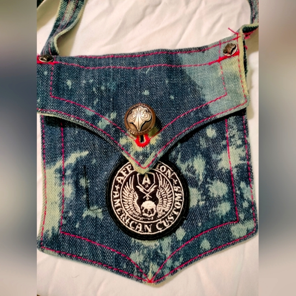 NWOT Affliction Small Denim Bag. Blue jean color. Crossbody.